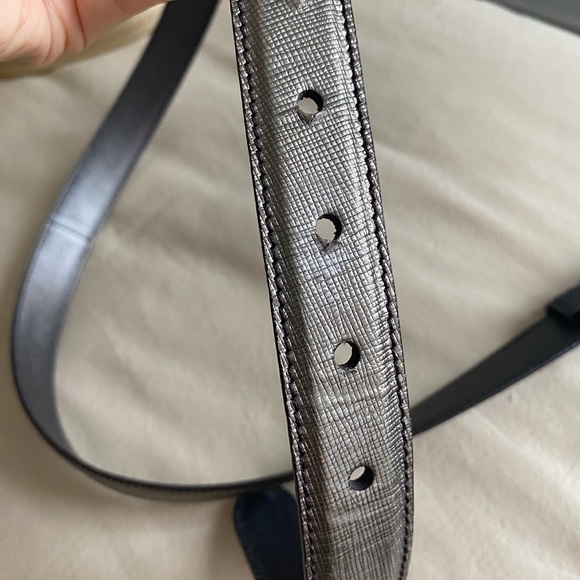 Prada Saffiano Engraved Logo Metallic Dark Silver Belt - Picture 12 of 13